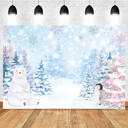 Winter Theme Background Ice And Snow World Penguin Polar Bear Decoration Style Baby Shower Photo Backdrop Photography Studio
