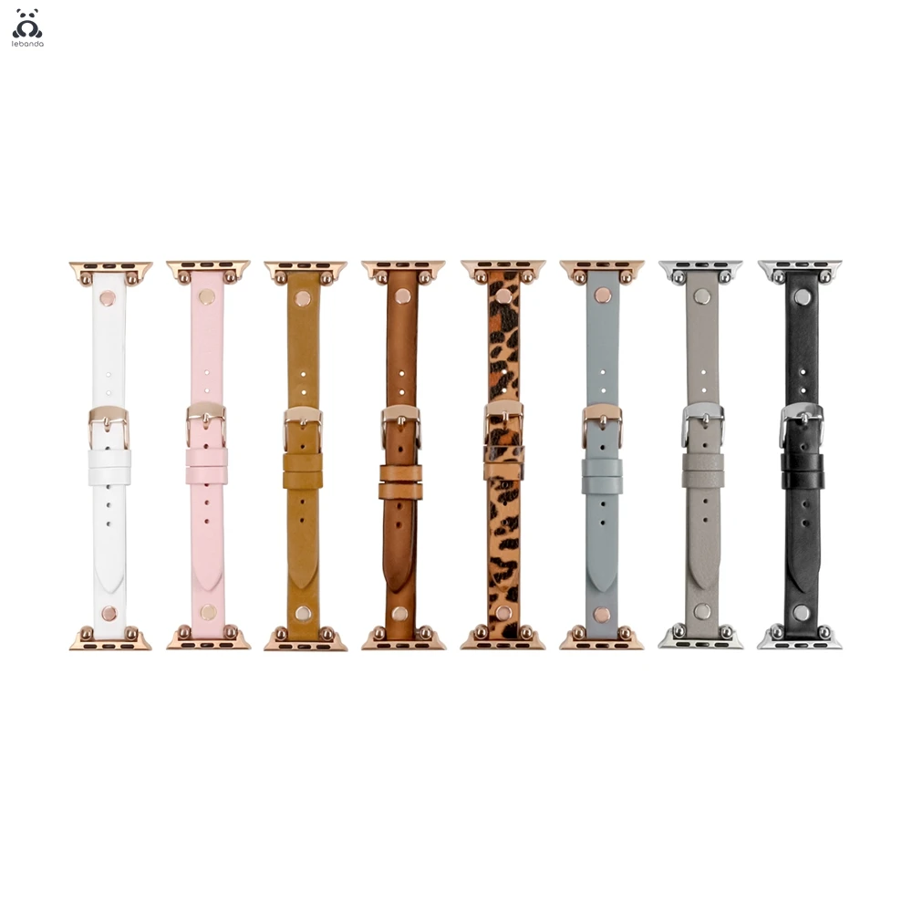 Leather strap suitable for Apple Watch series 7 6 SE 5 4 3pin buckle strap rivet modern design suitable for iWatch 40 41 45 45mm