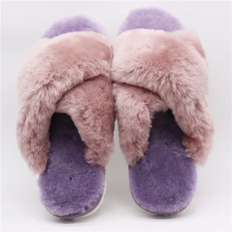 2023 New Style 100% Natural Sheepskin Fur Slippers Female Winter Slippers Women Warm Indoor Slippers Soft Wool Lady Home Shoes