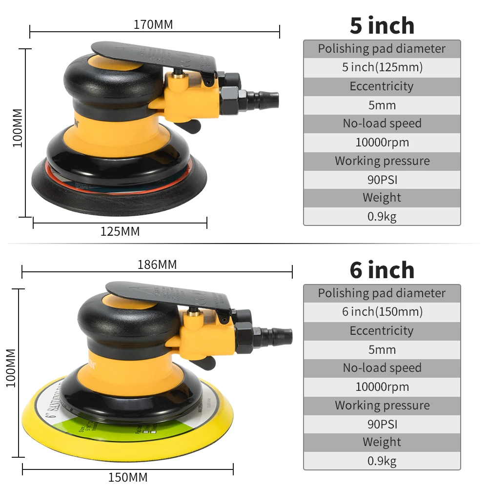 Amoladora de aire de lijadora orbital neumática HIFESON, herramientas neumáticas de pulido/rectificado excéntrico al vacío de 125mm/150mm