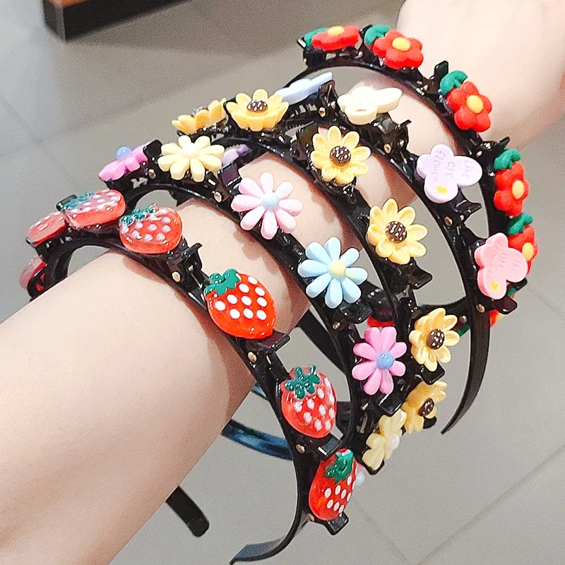 2022 Hot Sale Cute Baby Flower Fruit Cartoon Style Hair Band Braided Hair Artifact Not Hurt Hairpin Hair Accessories Headwear