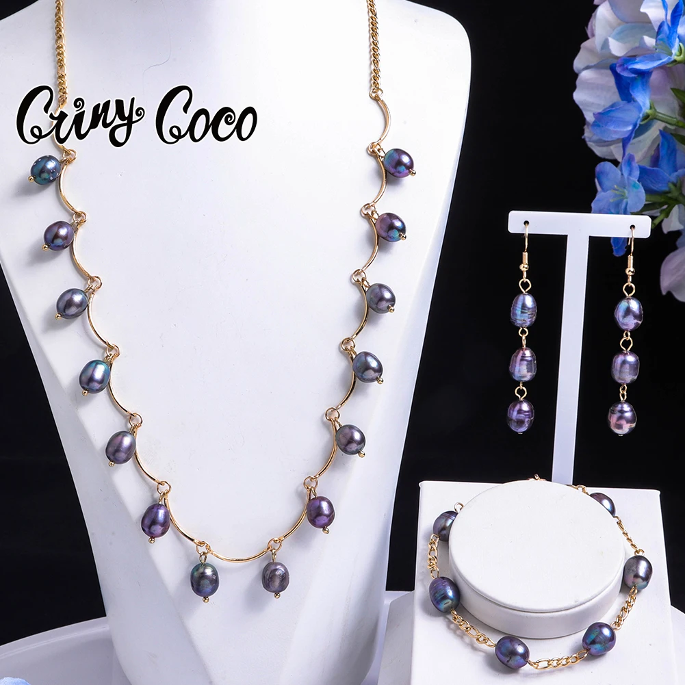 

Cring Coco Pearl Earrings Sets Freshwater Pearls Women's Bracelets Necklace Set New Chains and Necklaces Jewelry Sets for Women