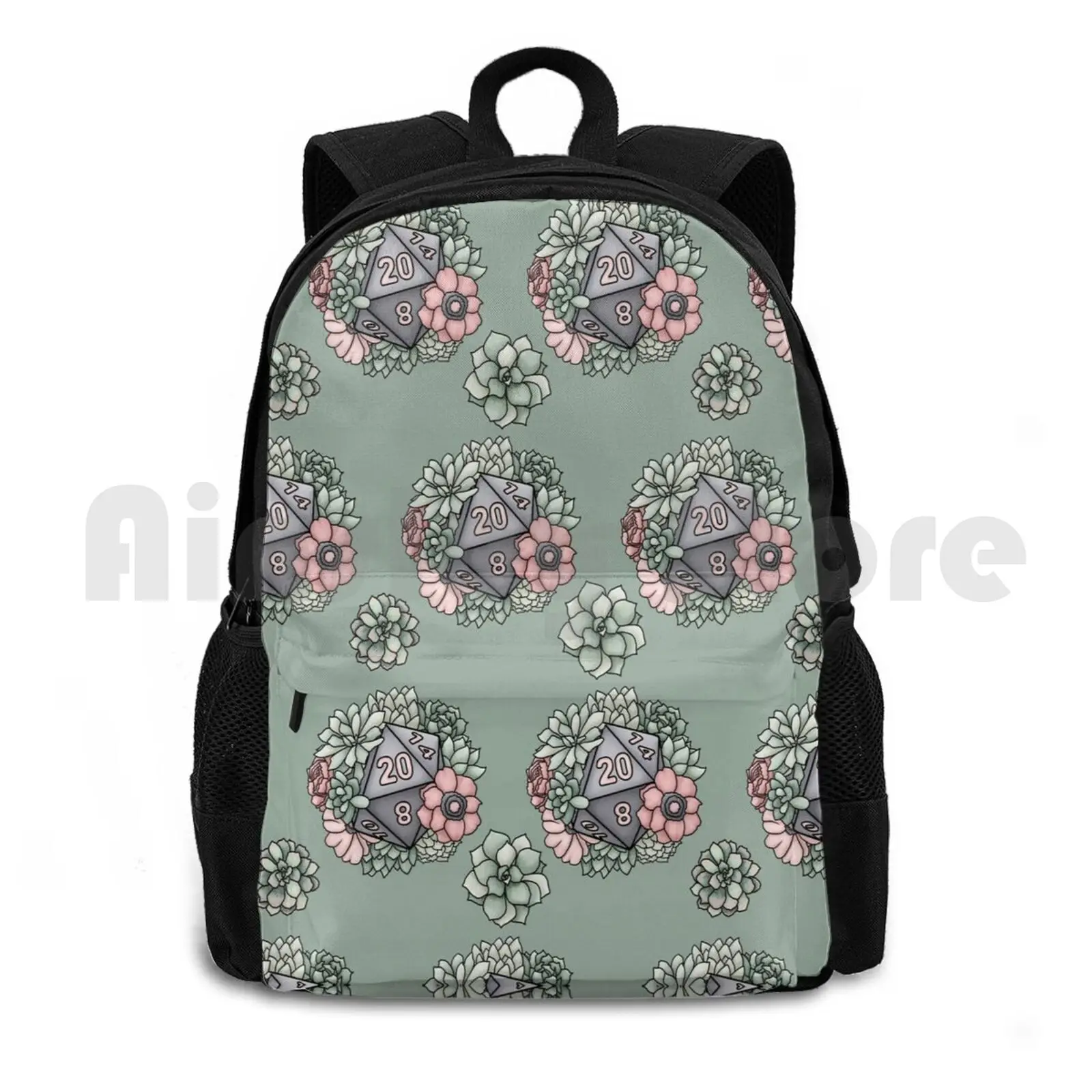 Succulent D20 Pattern-D&d Tabletop Gaming Outdoor Hiking Backpack Riding Climbing Sports Bag D20 D D Dnd And Tabletop Gaming