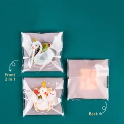 100pcs/lot Pink Frosted Cozy Little Swan 2 In 1 Cookies Self Adhesive Packaging Bags Cute Goose Party DIY Dessert Soap Bags Pack