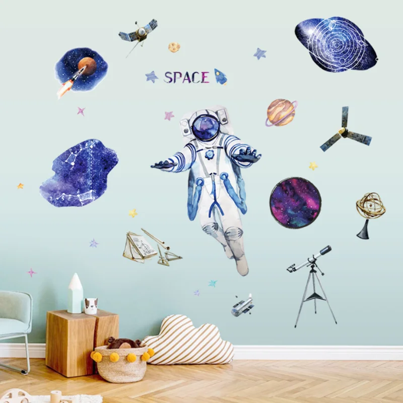 2 Vellen Ruimte Astronaut Muur Statische Sticker Diy Kind Slaapkamer Studie Woonkamer Achtergrond Decor Party Scene Stickers 30*90Cm