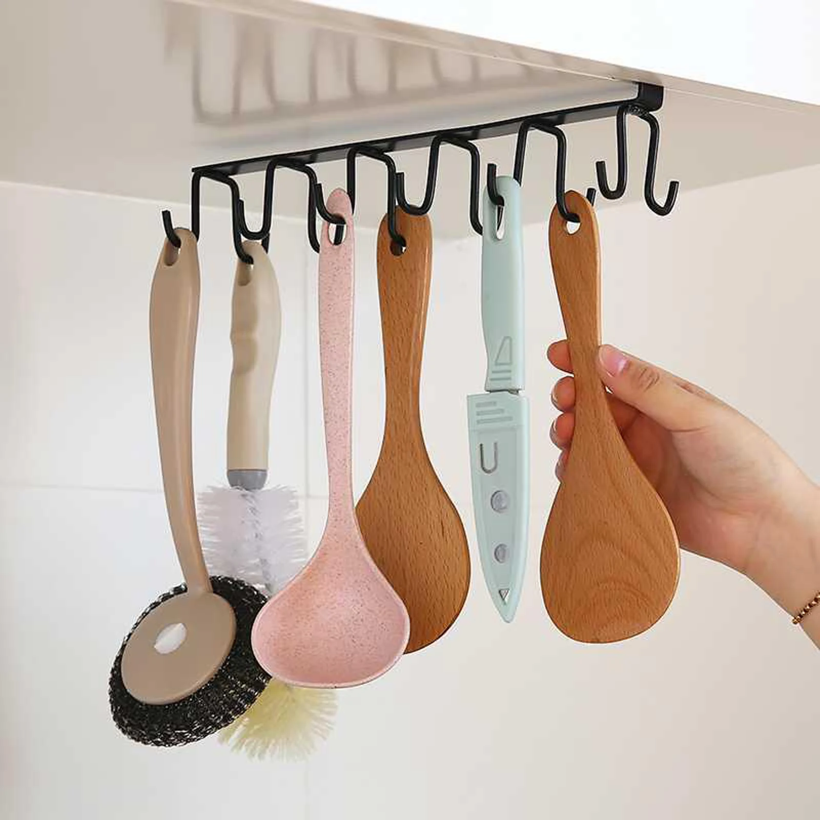 

12 Hook Kitchen Tool Hook Under The Cupboard Kitchen Hook Rack Kitchenware Storage Cup Storage Punch-free Iron Storage Rack