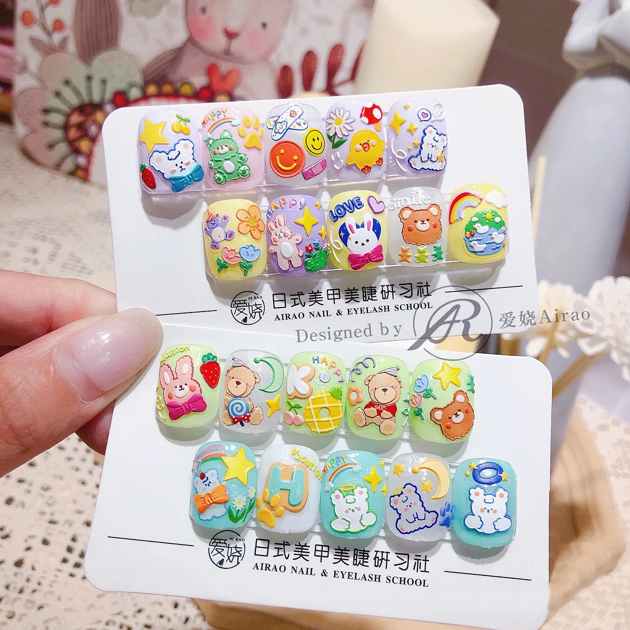 1 Sheet High Quality Embossed Cute Letters Butter Biscuit Donut Bunny Bear Nail Sticker Fashion Nail Art Design Decorative Decal