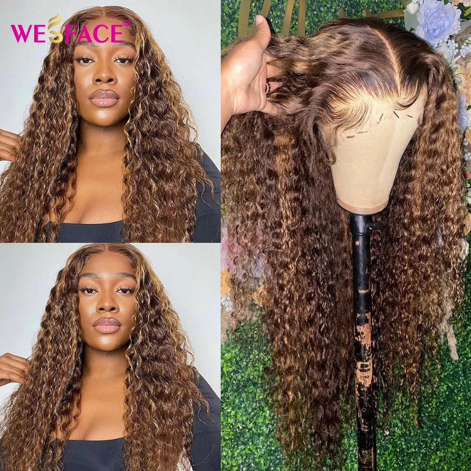 

Honey Highlight Crul Wig Human Hair Wigs 4/27 Ombre Blonde Curly 13x4 Lace Frontal Wigs Peruvian Kinky Cruly HD Lace Front Wigs