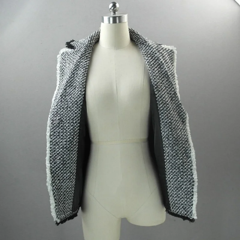 Tweed Gray Sleeveless Jacket Custom Spring Autumn New Womens Tweed Jacket Ladies Straight Slim Fit Vest Tassels Suits Waistcoat