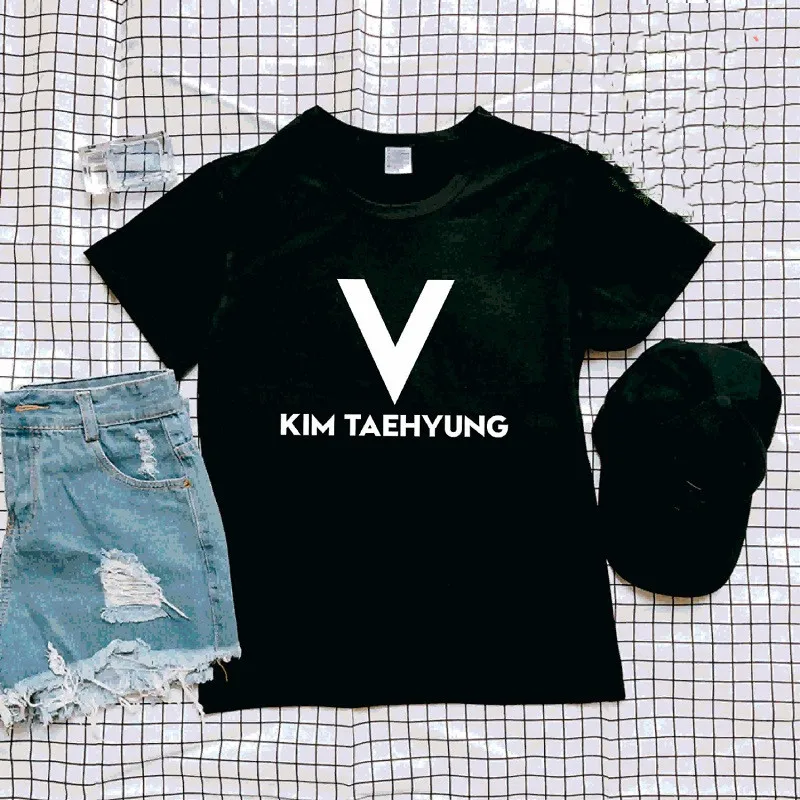 

V kim taehyung letter Women tshirt Cartoon Casual Suga Printed Kpop style star Female Tops Tee Short Sleeve Aesthetic Tshirt