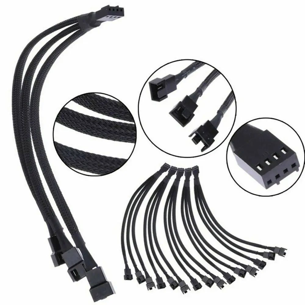 

1PCS 4 Pin PWM Fan Cable Cooling 1 To 3 Ways Splitter Sleeved Extension Braided Cable