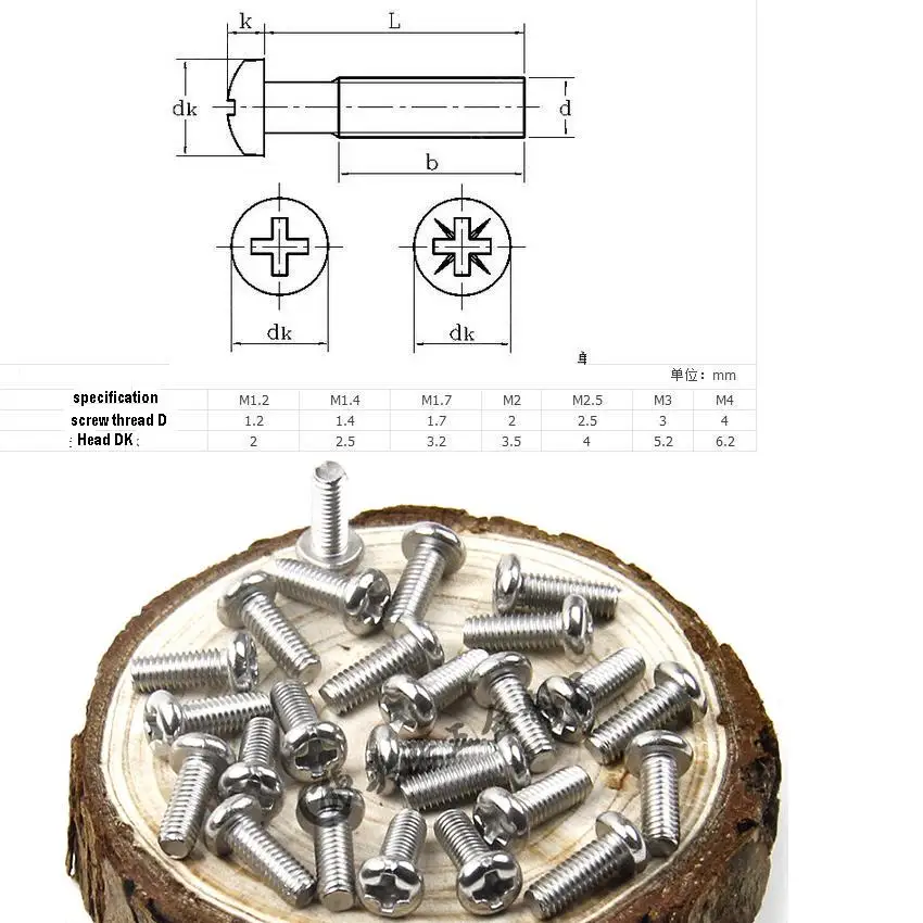 100 pcs Black/nickel-plated round head screw cross slot pan head machine screw hardened electronic small screw M3