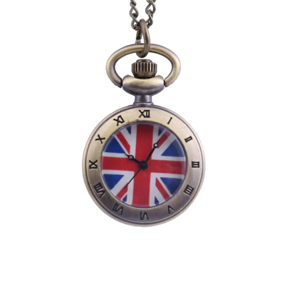 6079Trend retro bronze pocket watch blue flower pattern single shell pocket watch with chain men and women accessories