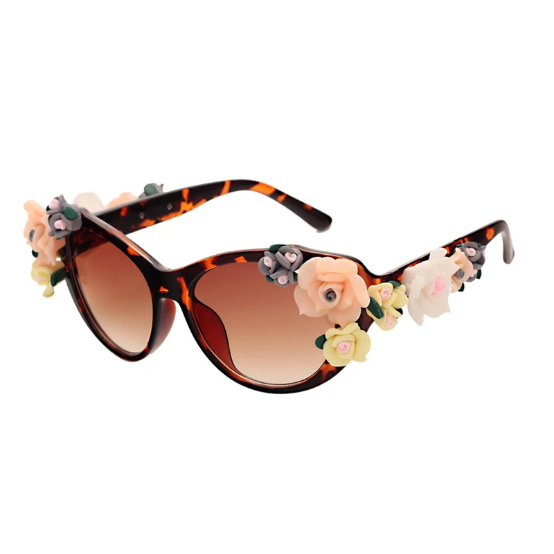 Charming Flower Fashion Cat Eye Sunglasses Women Oculos Vintage Cat Eyes Glasses Brand Designer Men Eyeglasses Shades UV400 O259