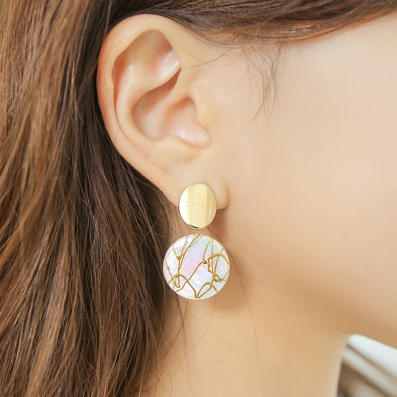 YAMEGA Real Natural Shell Earrings Unique Korean Bohemia Geometric Origin Gold Statement Drop Earring Fashion Jewelry For Women