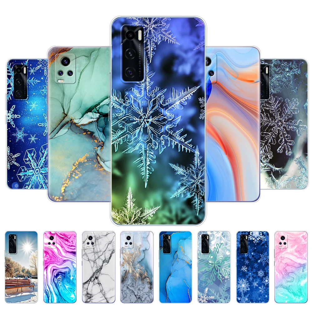 For Vivo V20 SE Case For Vivo V20 2020 Case 6.44'' Soft TPU Silicon Back Phone Cover Coque marble snow flake winter christmas