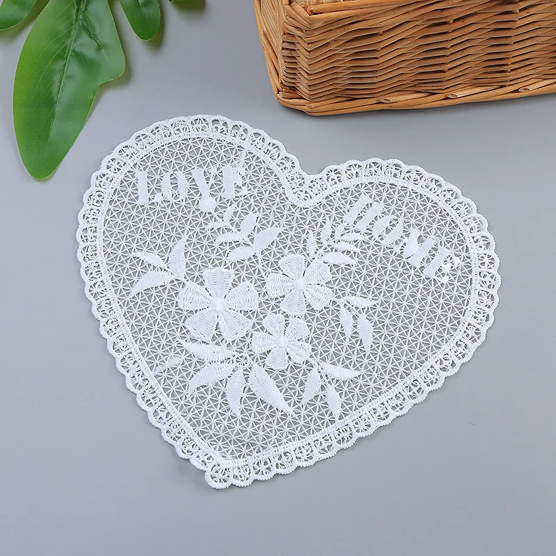 17.5X15.5cm Width White Embroidered Love Silk Lace Fabric Clothing Apparel DIY Handmade Home Furnishing Bedding Patch Sewing