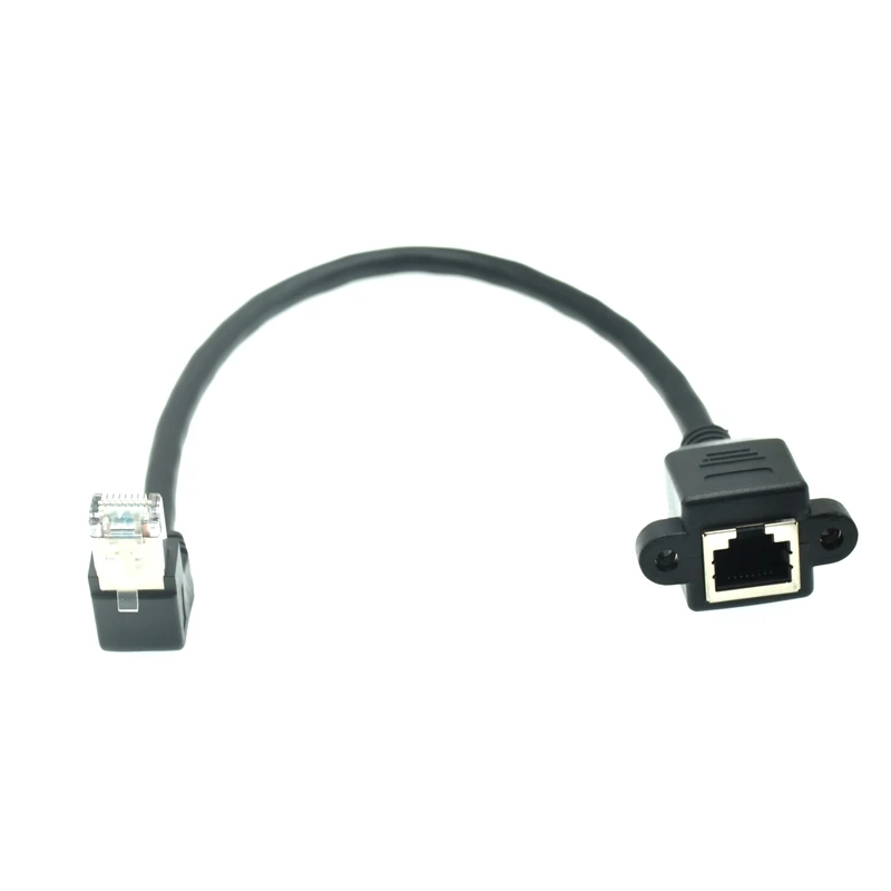 8Pin RJ45 Cable Male to Female Screw Panel Mount Ethernet LAN Network 8 Pin 90 Degree Right Angle Extension Cable 0.3m 0.6m