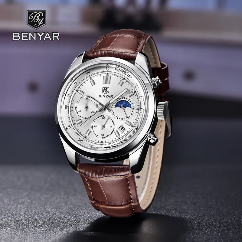 Watch For Men BENYAR New Chronograph Quartz Mens Watches Military Waterproof Business Sport Leather Clock relogio masculino 2023