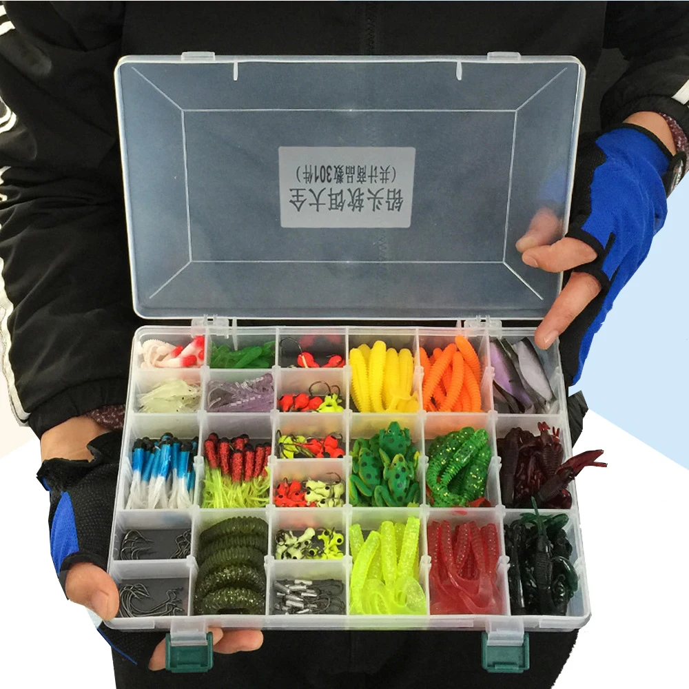 

301pcs/set Fishing Lure Kit Mixed Plastic Metal Soft Lures Set Wobbler Popper Vib Minnow Jig Head Spoon Artificial Bait Tackle