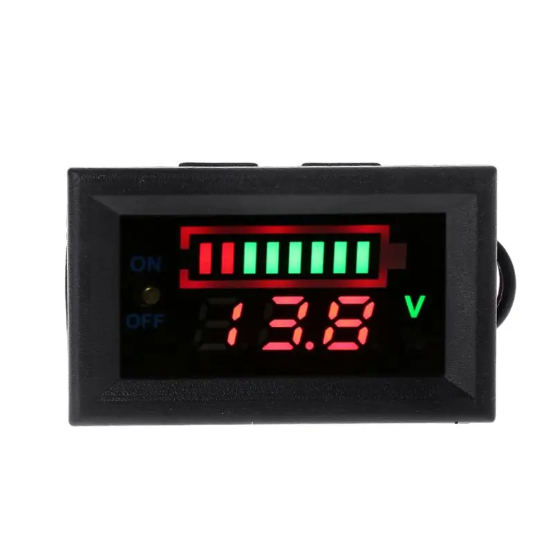 12V LED Panel Digital Car Truck Lead Acid Battery Capacity Indicator Voltmeter Power Tester with On/Off Switch Easy to Install