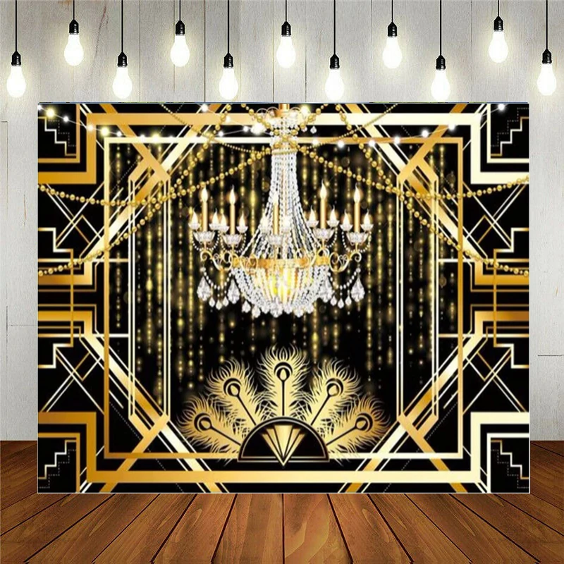 Great Gatsby Photography Backdrop Roaring 20's Birthday Wedding Prom Party Decor Banner Black And Gold Vintage Background Banner