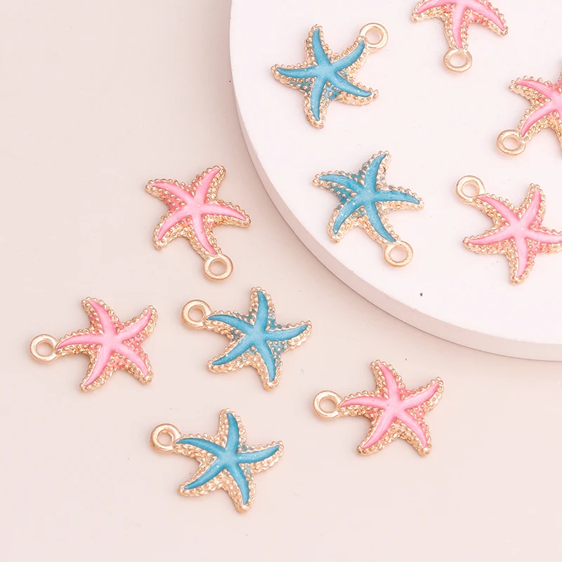 10pcs Mix Cute Enamel Shell Starfish Charms Pendants of Necklace Earrings Keychains Handemade DIY Jewelry Making Accessories