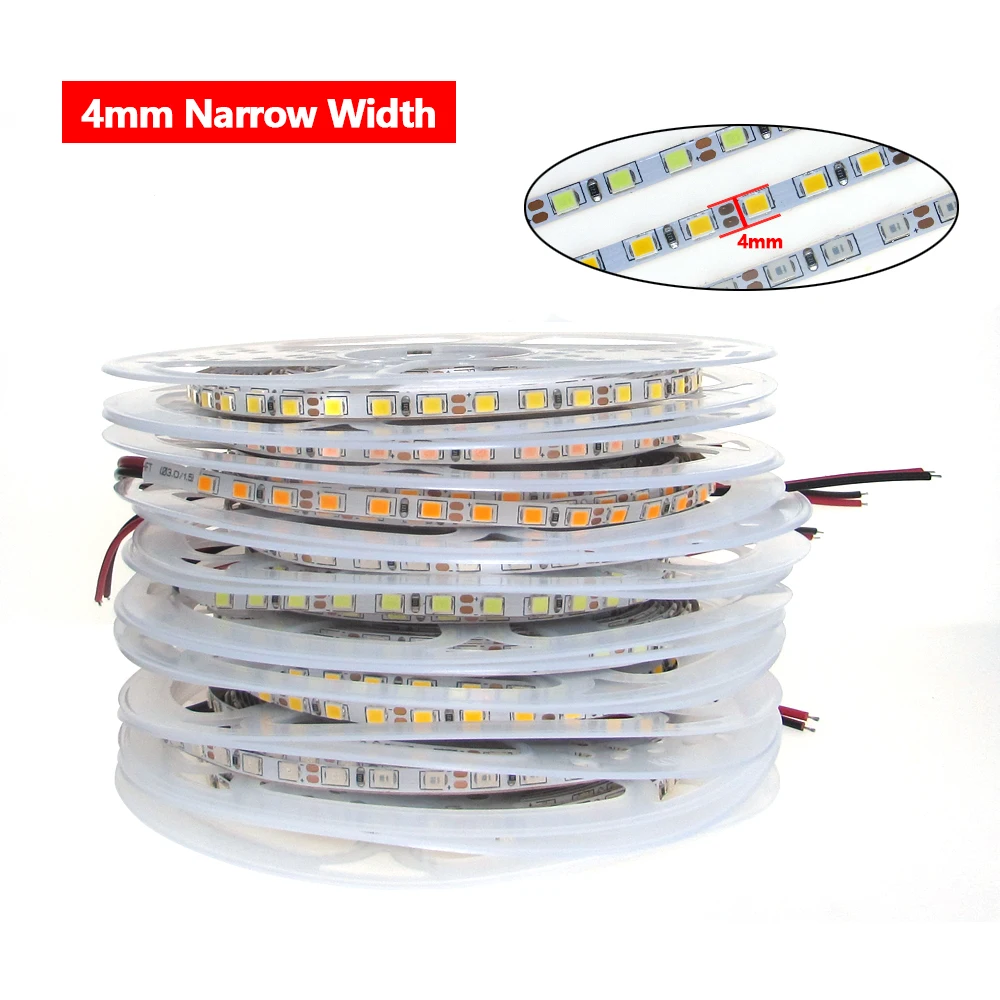 4mm Narrow Width 12V LED Strip Light 2835 120led/m 5M Not Waterproof Ledstrips Flexible 12V Tape Led Strip Decor Light 12 V Volt
