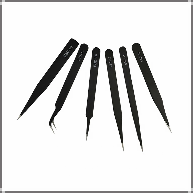 Antistatic ESD Stainless Tweezer Steel High Precision Tweezers Set Soldering Electronic IC Chips Removal Repair Forceps Tool