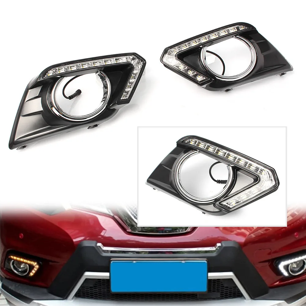 

Car Front Bumper Turn Signals Lamps 1Pair For Nissan Rogue X-Trail 2014 2015 2016 LED Daytime Running Fog Light DRL