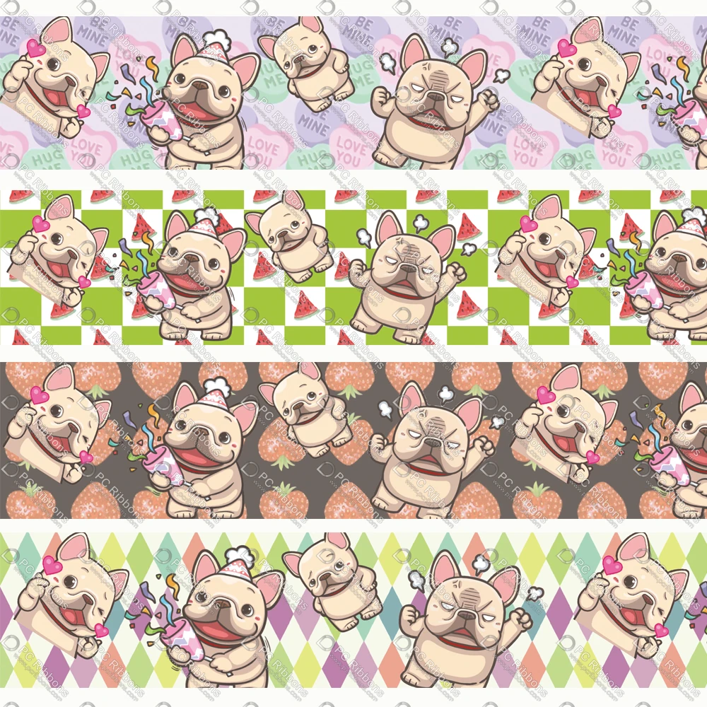 

1-1/2" French Bulldog Ribbon for Lanyard, Diy, Bow, Key Fobs, Gift Wrap, Dog Collars and Leashes, Printed on Grosgrain or Satin