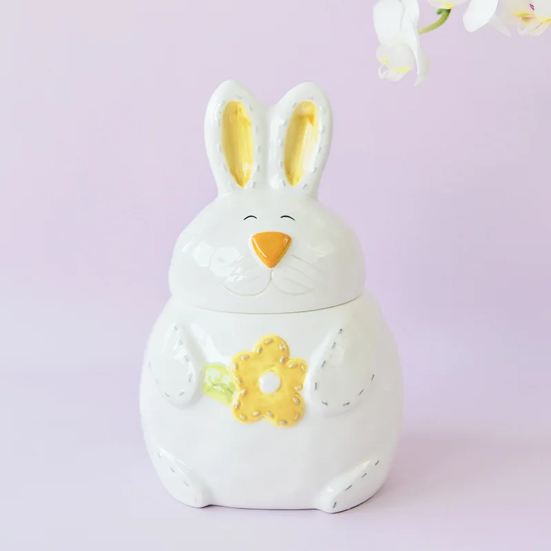 

Large-capacity rabbit storage tank Cute creative ceramic flower embossed storage tank Home daily tank kitchen items