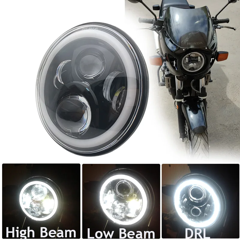 For Honda Headlight 7\'\' LED Motorcycle Headlamp With DRL Halo 72W Round Led For Honda CB 400 CB 1300 Honda Hornet