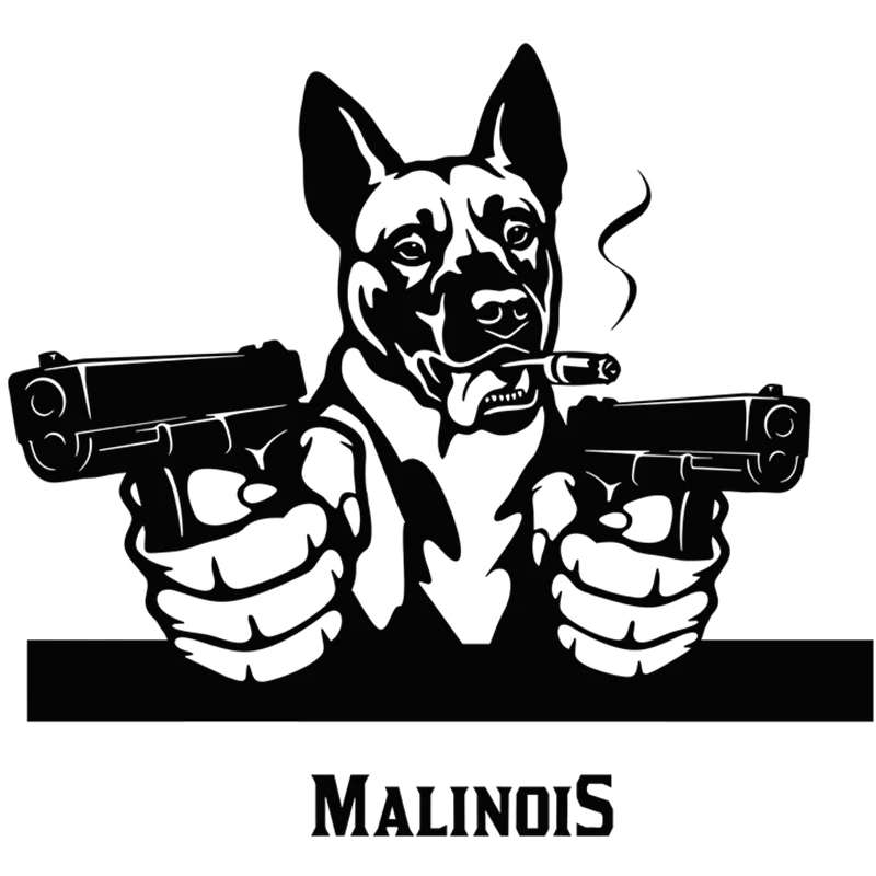 

A-0613 Creativity Gangster Belgian Shepherd with Gun Personality Car Stickers PVC Auto Window Bumper Sunscreen Waterproof Decal