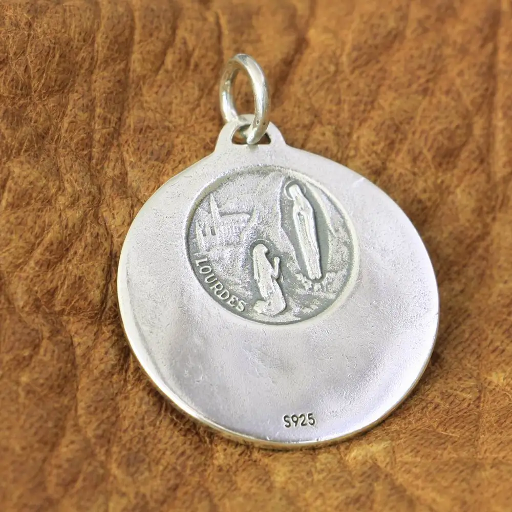 LINSION 925 Sterling Silver Virgin Mary Pendant Charms 2 Sides Round Pendant TA167 JP BZ