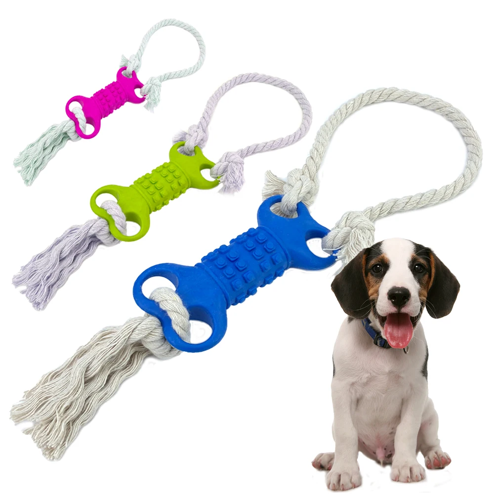 

Rubber Interactive Dog Toy Cotton Rope Bone Dog Chewing Toys For Small Medium Dogs Games Supplies Bite Pet Toys Dog Accessories