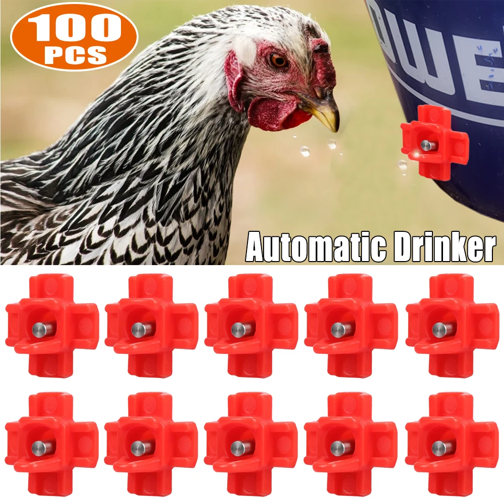 100Pcs Automatic Chicken Drinker Nipple Drinker Cross-shaped Quail Drinking Spout Pigeon Drinker 360 Degree Bucket Drinker