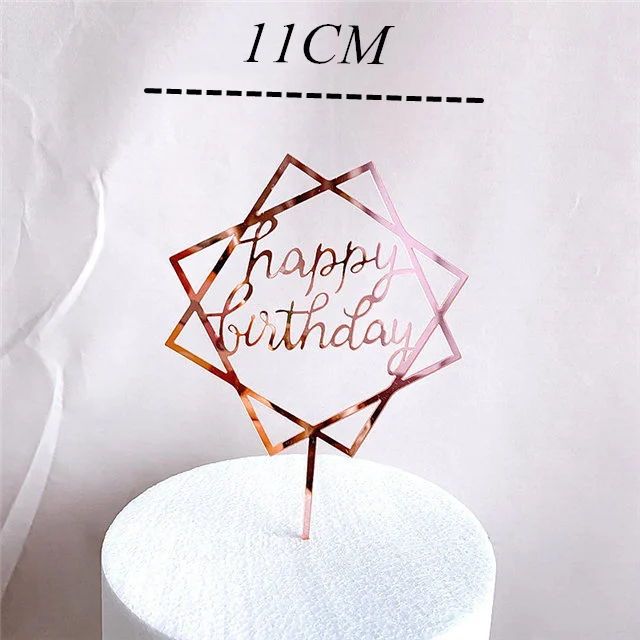 Neuer Happy Birthday Kuchenaufsatz mit Blumenmotiv, Goldener Acryl-Dessert-Dekor für Babyparty-Geschenke – Detail 23