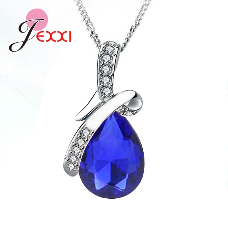 925 Sterling Silver Cubic Zirconia Waterdrop Pendant Necklaces Multiple Color Crystal Wedding Engagement Bridal Gift Jewelry