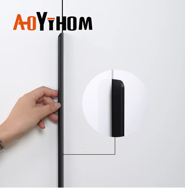 AOYIHOM Modern Simple Shoe Cupboards Wardrobe Door Knob Gold Black Hidden Long Cabinet Handle Aluminum Kitchen Furniture Pulls