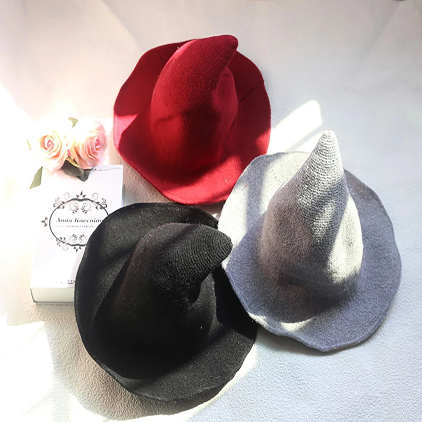 1pcs Halloween witch hat Women wool Knit Hat Fashion bucket cap festival party fisherman High top hat Party decoration