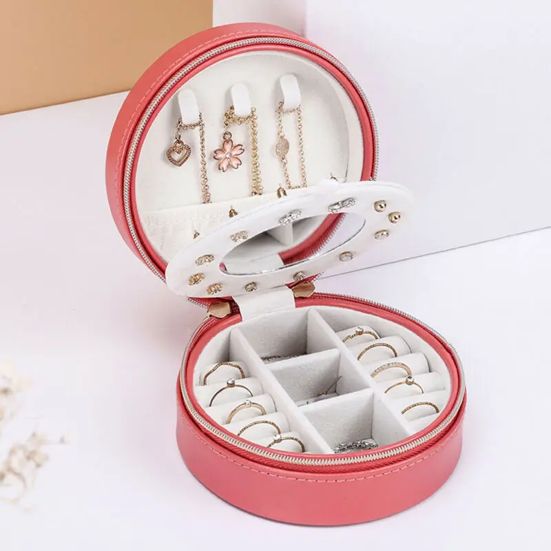 

Travel Jewelry Box, Portable Round Jewelry Storage Case Display Holder for Necklace Rings Earrings Bracelets