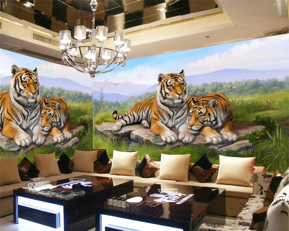 

beibehang papel de parede Custom personalized decorative painting Nordic modern hand painted tiger background wallpaper mural