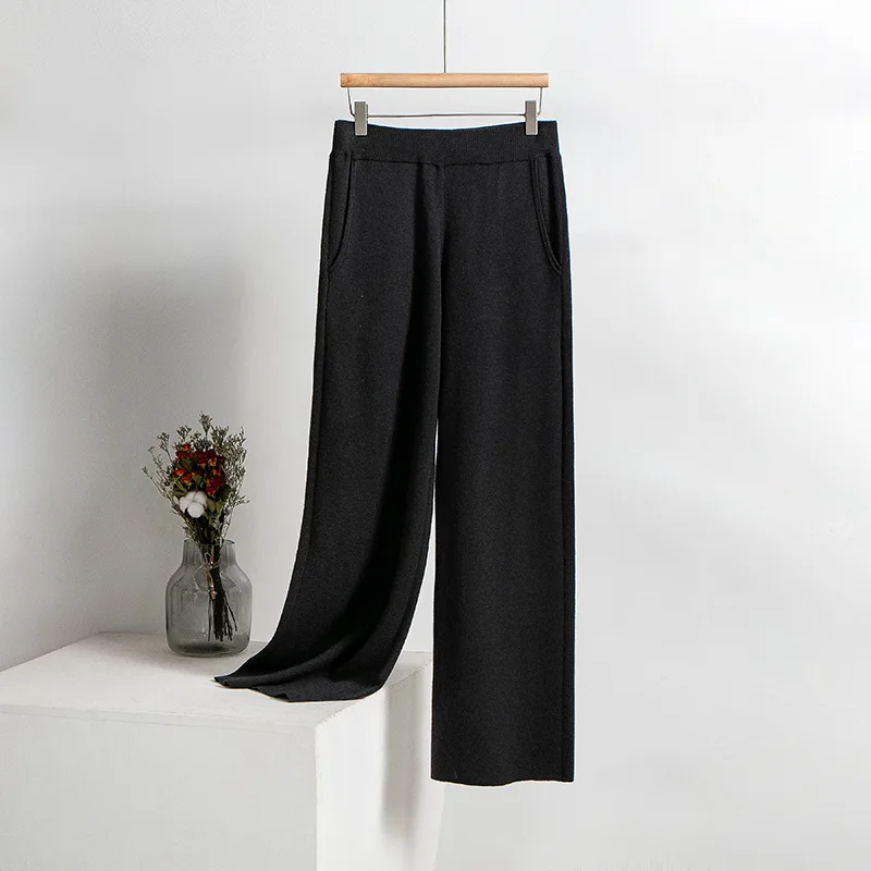 SUYADREAM Winter Pants for Women Wool Blend Elastic Waist Wide Leg Pants 2021 Autumn Winter Chic Trousers