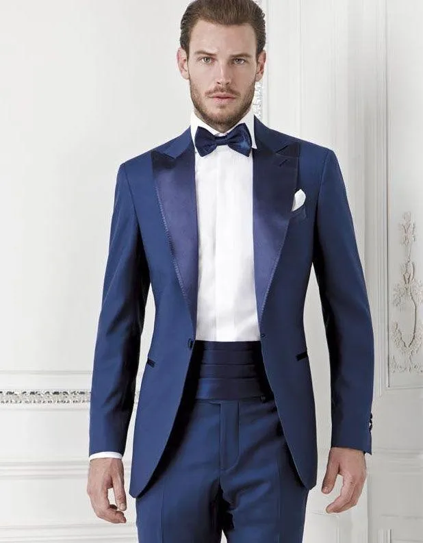 

SZMANLIZI MALE COSTUMES Custom Made Men Suits With Pants Navy Blue Peaked Lapel Groomsman Groom Tuxedos Men Wedding Party Suits