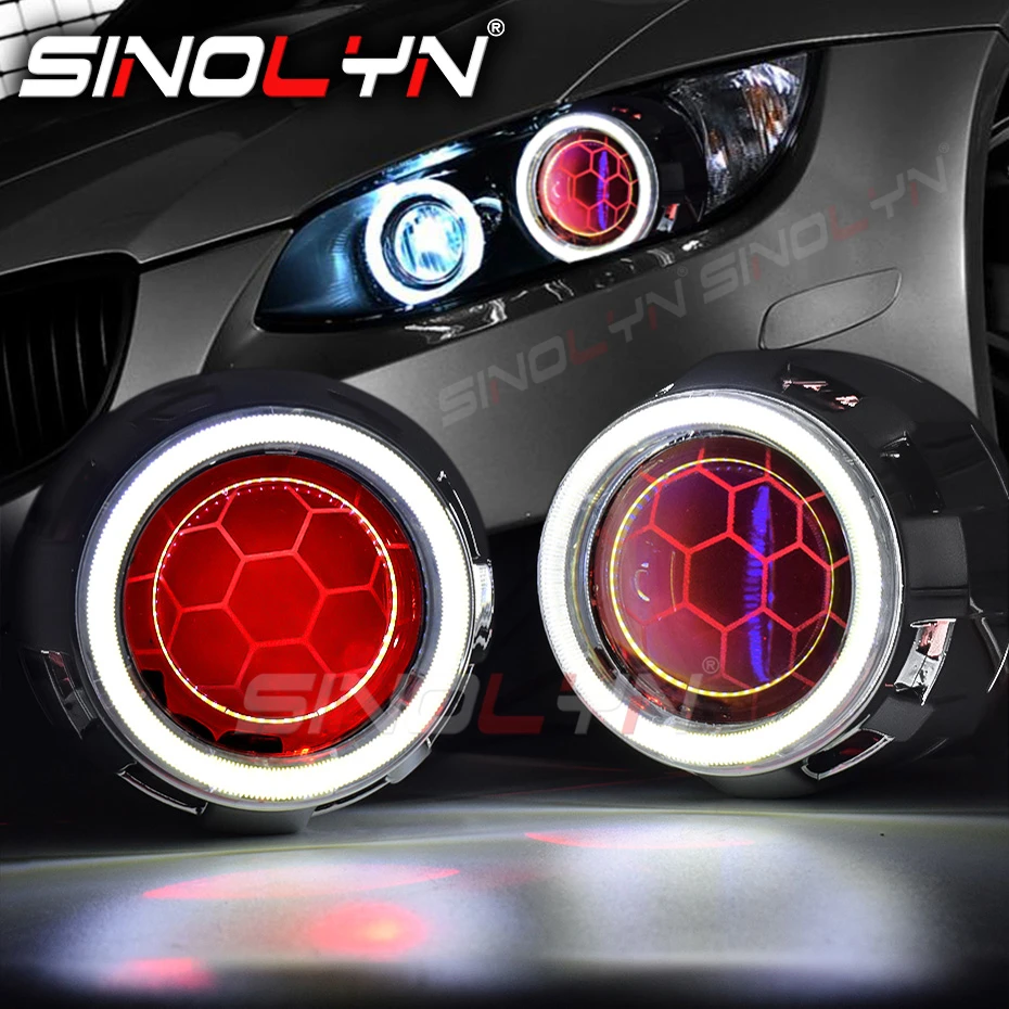 

Sinolyn Bi Xenon Headlight Lenses 2.5 Angel Eyes Honeycomb For H4/H7 Car Headlight With LED Devil Eyes DRL Tuning H1 WST Lens