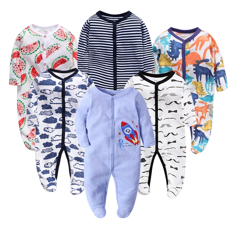 6pieces/lot Baby rompers Newborn Baby Girls Boys Clothes 100% Cotton Long Sleeves Baby Pajamas Cartoon Printed Baby\'s Sets