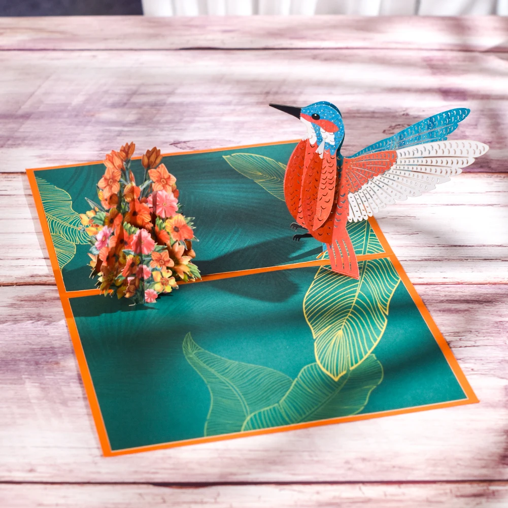 Tarjeta de cumpleaños de colibrí emergente 3D con sobre, tarjetas de felicitación de animales, regalo hecho a mano, aniversario del Día de la madre