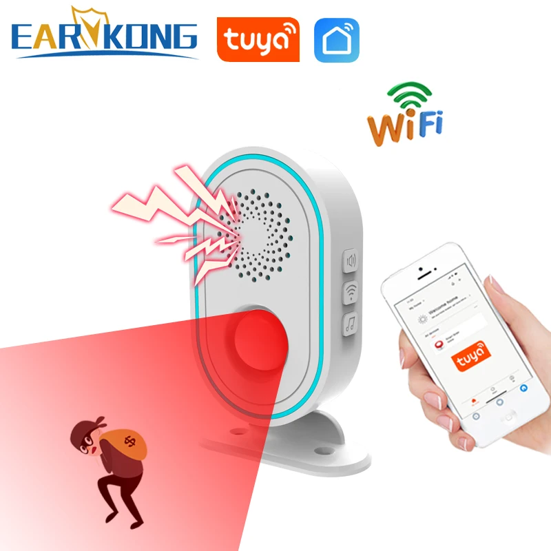 

EARYKONG WiFi Home Alarm System Wireless 433MHz Strobe Siren Motion Sensor Infrared PIR Human Detection Tuyasmart Smart Life APP