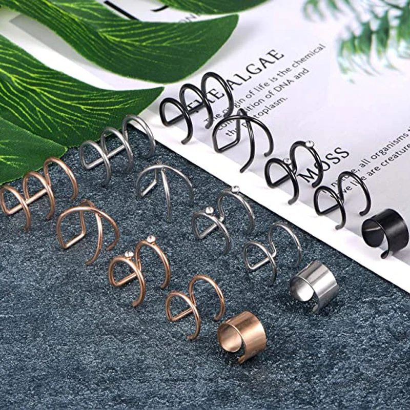 1Pcs/15 Pcs Stainless Steel Ear Cuff Helix Cartilage Clip On Wrap Earrings Fake Nose Ring Non-Piercing Adjustable Men Women